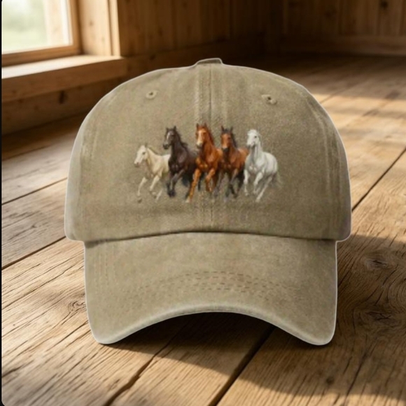 Horse Baseball Cap Tan Beige Adjustable Unisex - Picture 4 of 5